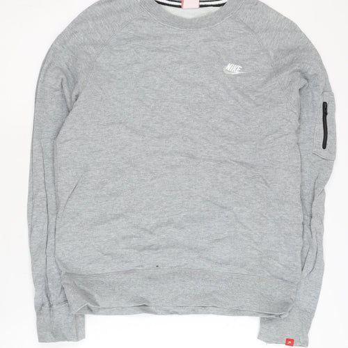 Nike Men’s Grey Cotton Sports Sweatshirt M Pullover Crew Neck
