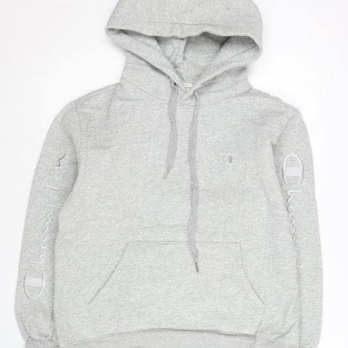 Champion Mens Grey Pullover Hoodie Medium Logo Embroidered Sweatshirt
