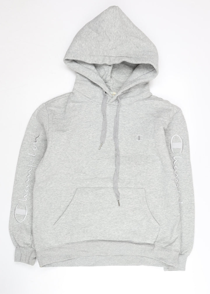 Champion Mens Grey Pullover Hoodie Medium Logo Embroidered Sweatshirt