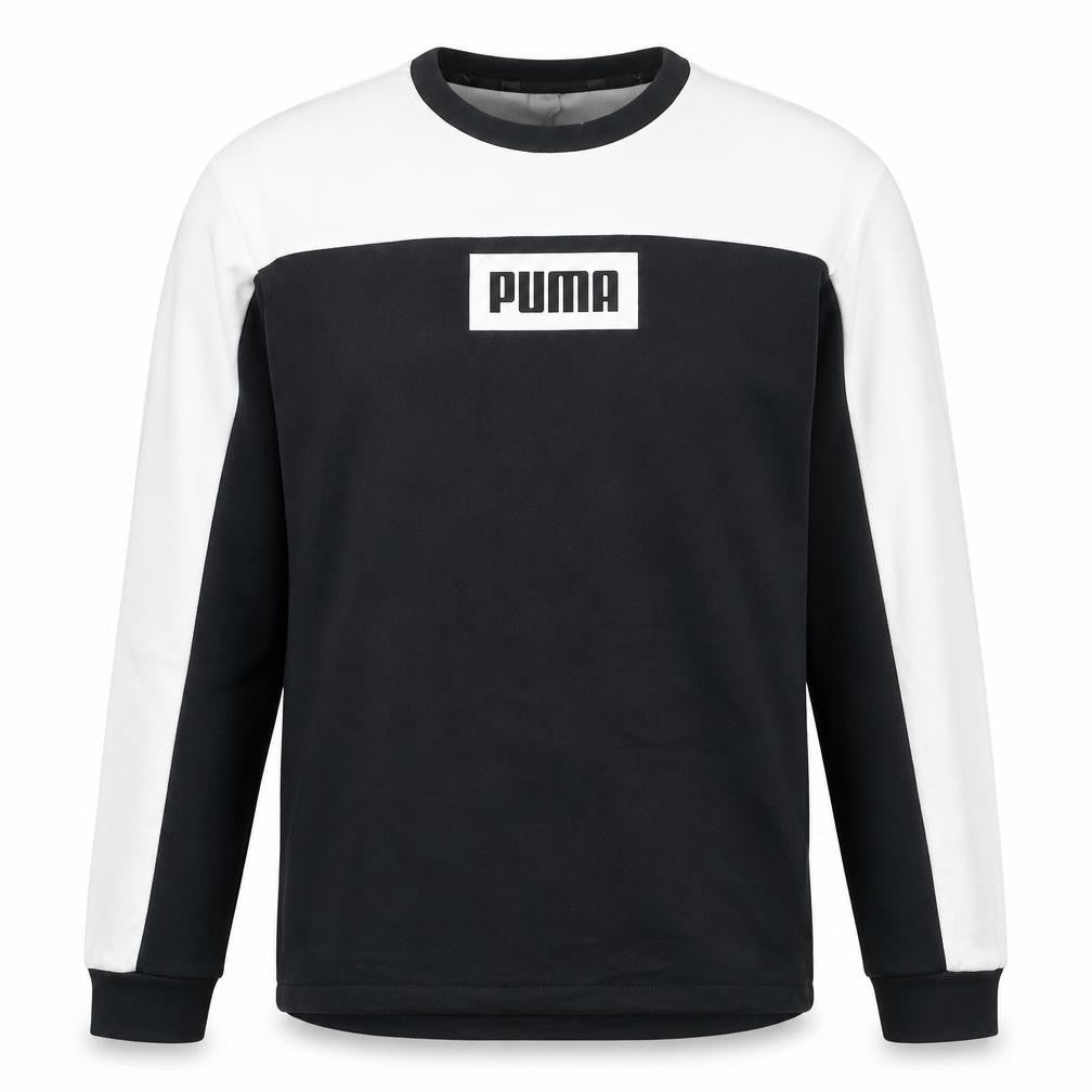 Front view of Puma Men’s Black White Logo Sweatshirt Pullover, size M, Regular Fit