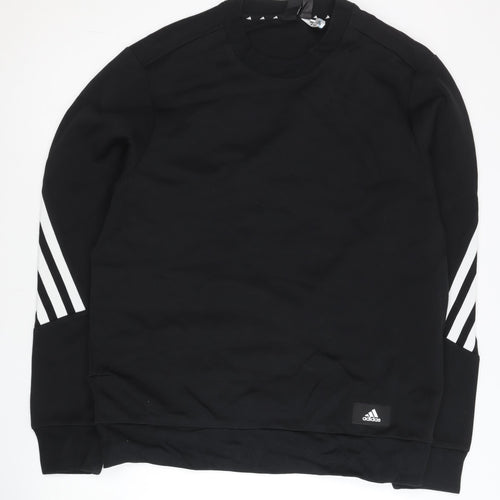 Adidas Men’s Black L Pullover Sweatshirt Logo Striped Sportswear
