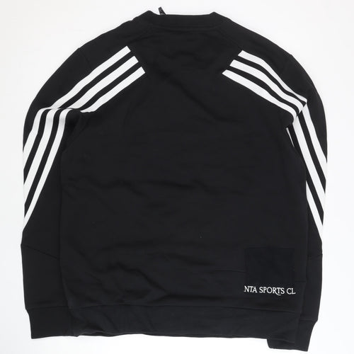 Adidas Men’s Black L Pullover Sweatshirt Logo Striped Sportswear