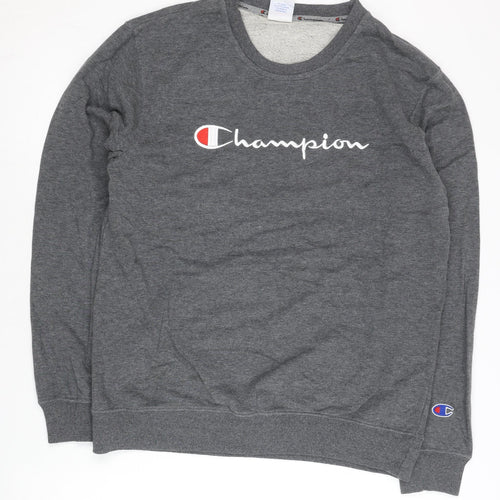 Champion Mens Grey Sweatshirt L Pullover Crew Neck Logo Athletic