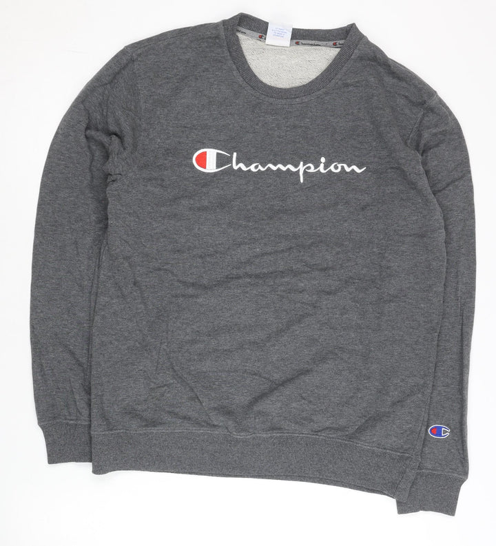 Champion Mens Grey Sweatshirt L Pullover Crew Neck Logo Athletic