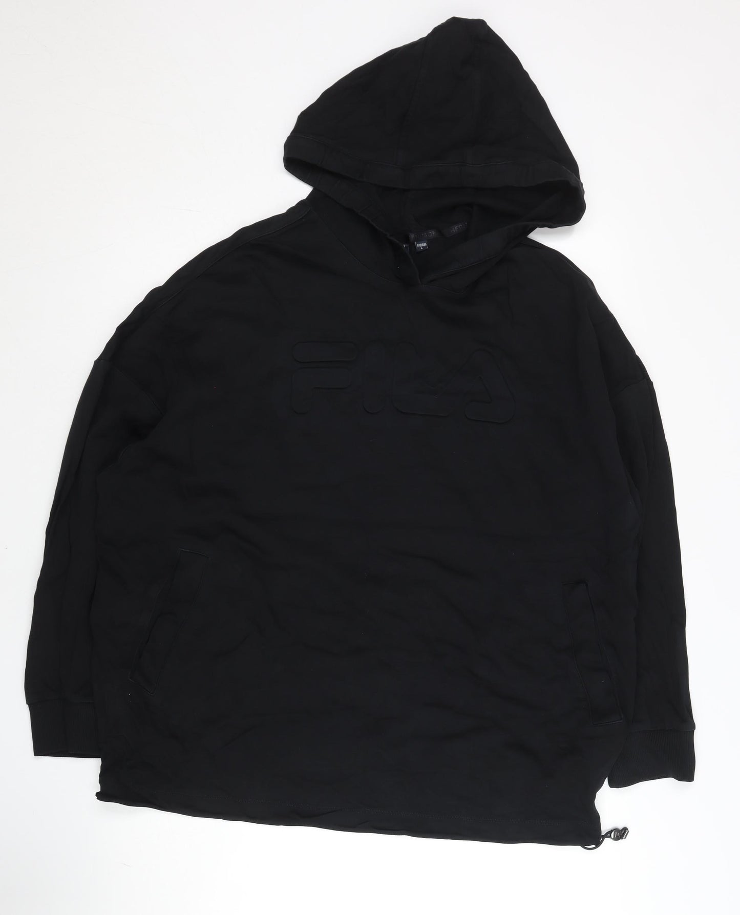 Fila Mens XS Black Pullover Hoodie Short Sleeve Logo Streetwear
