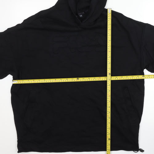 Fila Mens XS Black Pullover Hoodie Short Sleeve Logo Streetwear