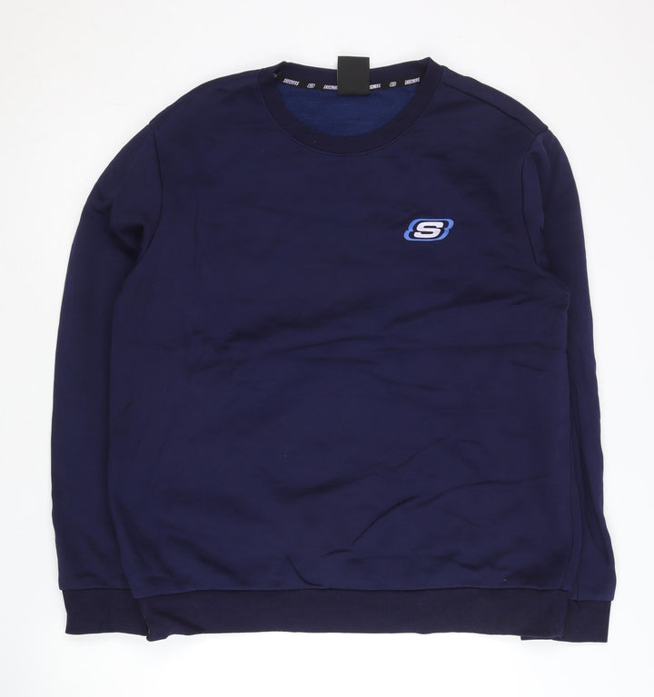 Skechers Men’s Blue L Pullover Sweatshirt Crew Neck Fleece Logo