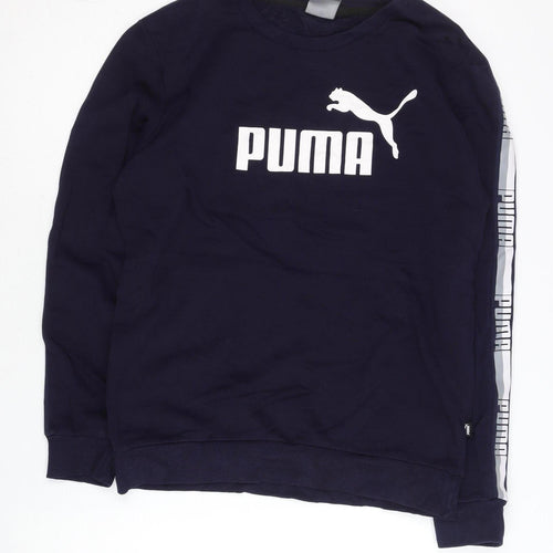 Puma Men’s Navy Blue Sweatshirt S Crew Neck Short Sleeve Pullover Logo