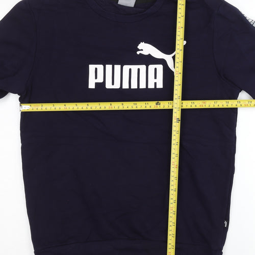 Puma Men’s Navy Blue Sweatshirt S Crew Neck Short Sleeve Pullover Logo