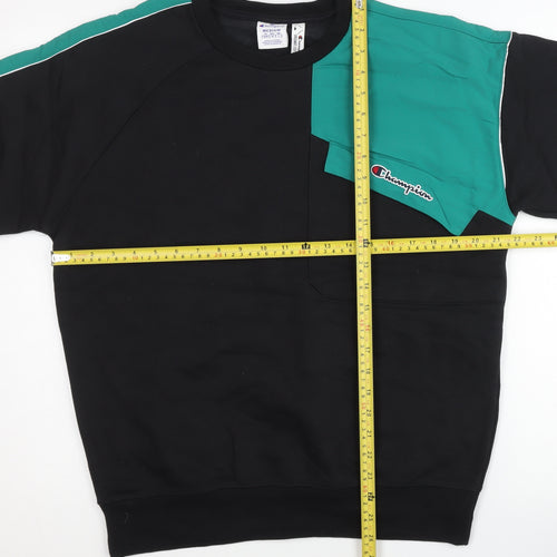 Champion Mens Black Green Logo Sweatshirt Medium Cotton Pullover