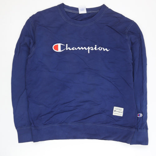 Champion Unisex Adults Blue Pullover Sweatshirt L Logo Athletic