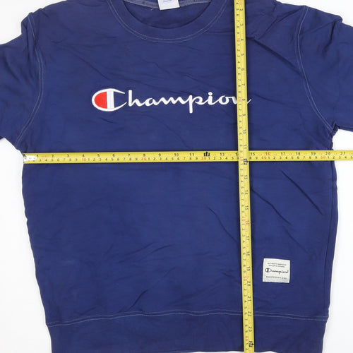 Champion Unisex Adults Blue Pullover Sweatshirt L Logo Athletic