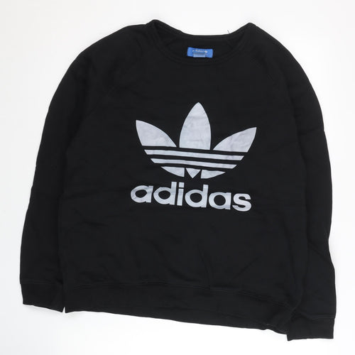 Adidas Mens Black L Trefoil Crew Sweatshirt Pullover Logo