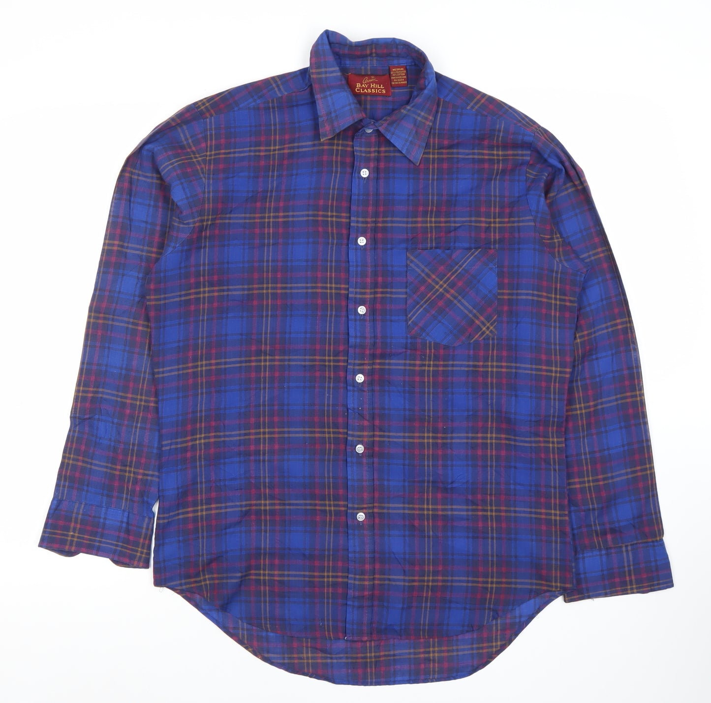 Bay Hill Classics Men's Blue Plaid Woven Button-Up Shirt M