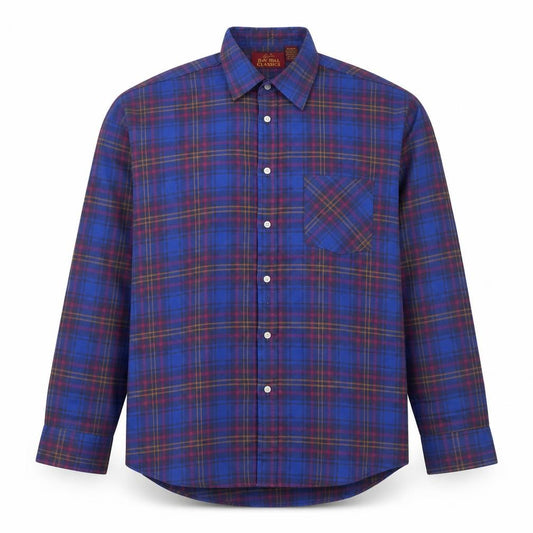 Front view of Bay Men's Blue Plaid Woven Button-Up Shirt M