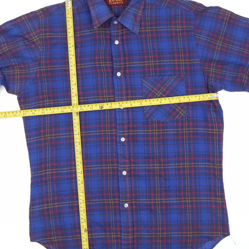 Bay Hill Classics Men's Blue Plaid Woven Button-Up Shirt M