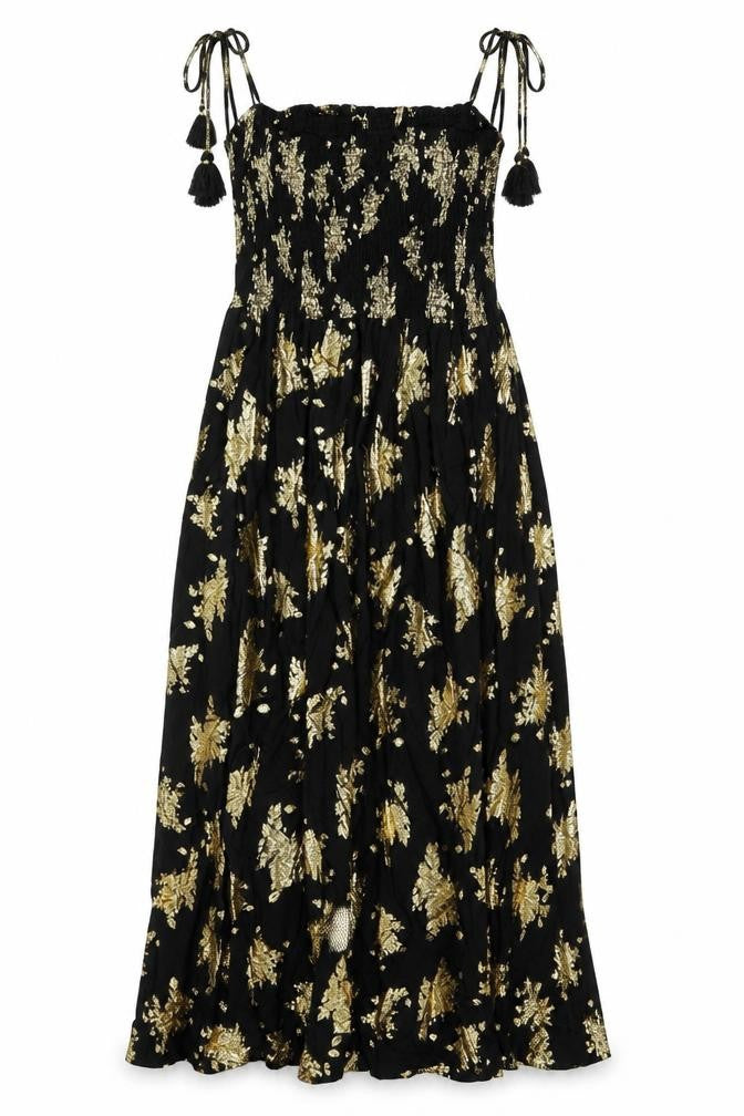 Last Queen Paris Women’s Black Gold Floral Halter Midi Dress Size 8