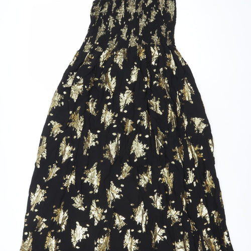Last Queen Paris Women’s Black Gold Floral Halter Midi Dress Size 8