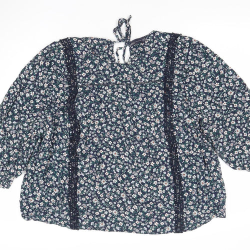 Marks and Spencer Women’s Blue Floral Blouse Size 22 Long Sleeve Peasant