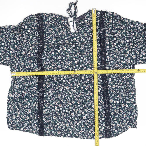 Marks and Spencer Women’s Blue Floral Blouse Size 22 Long Sleeve Peasant