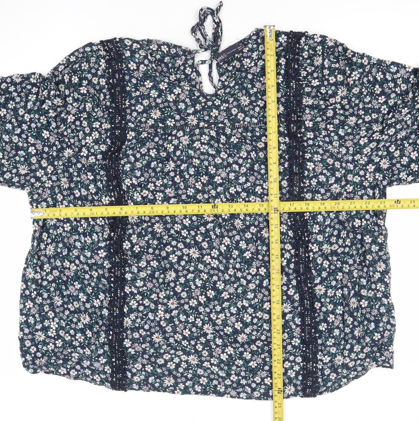 Marks and Spencer Women’s Blue Floral Blouse Size 22 Long Sleeve Peasant