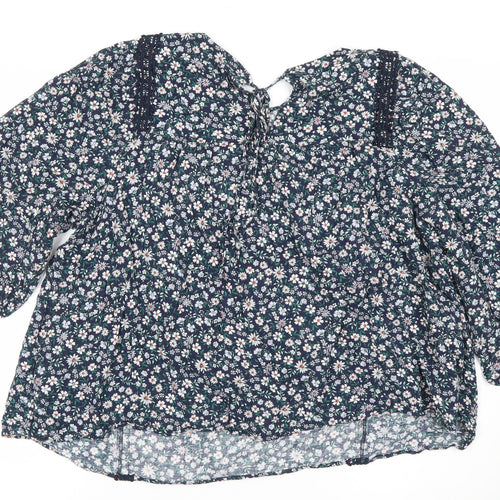 Marks and Spencer Women’s Blue Floral Blouse Size 22 Long Sleeve Peasant