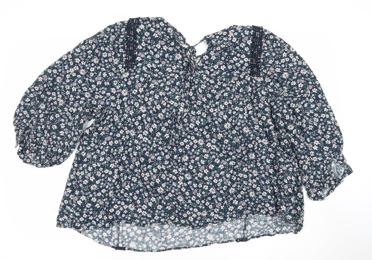 Marks and Spencer Women’s Blue Floral Blouse Size 22 Long Sleeve Peasant