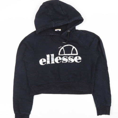 Ellesse Womens Black Hoodie UK 10 Pullover Logo Raglan Sleeve