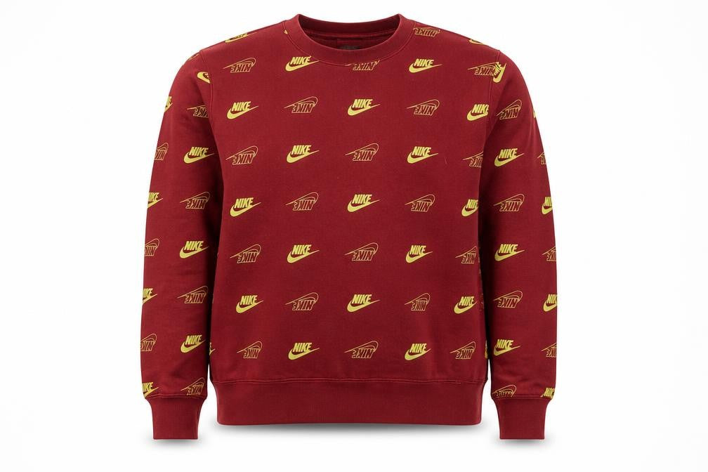 Front view of Nike Men’s Red Logo Print Pullover Sweatshirt, size S