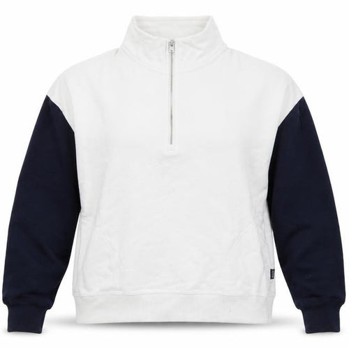 Hollister Womens White Navy Sweatshirt M 1/2 Zip Cotton Blend