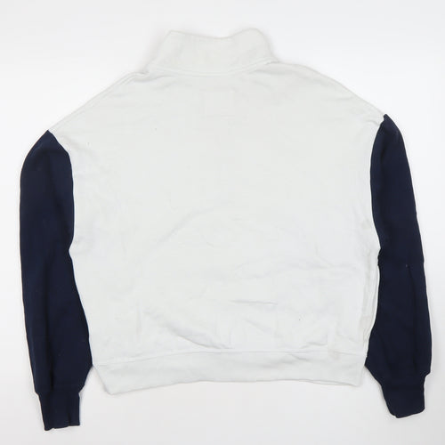 Hollister Womens White Navy Sweatshirt M 1/2 Zip Cotton Blend