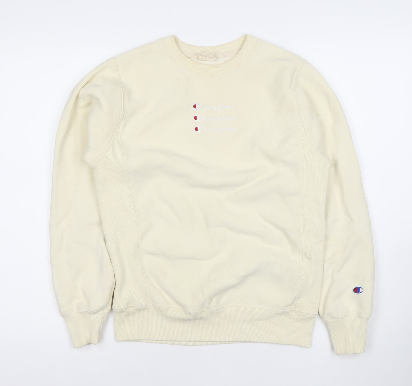 Champion Womens Ivory XS Pullover Sweatshirt Crew Neck Logo Jumper