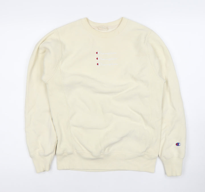 Champion Womens Ivory XS Pullover Sweatshirt Crew Neck Logo Jumper