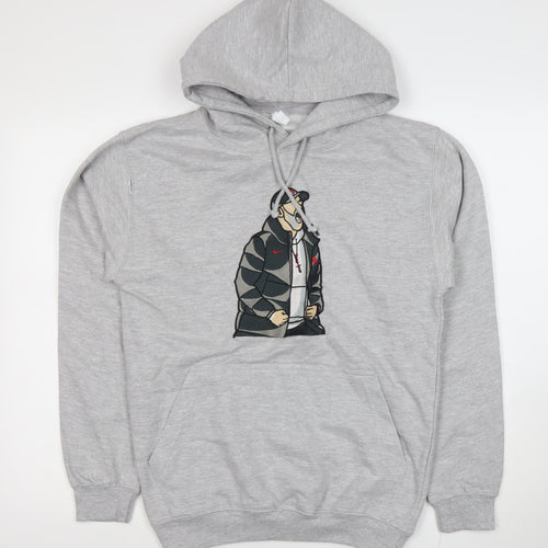 Just Hoods Men’s Grey Pullover Hoodie Small Hip Hop Embroidered Graphic