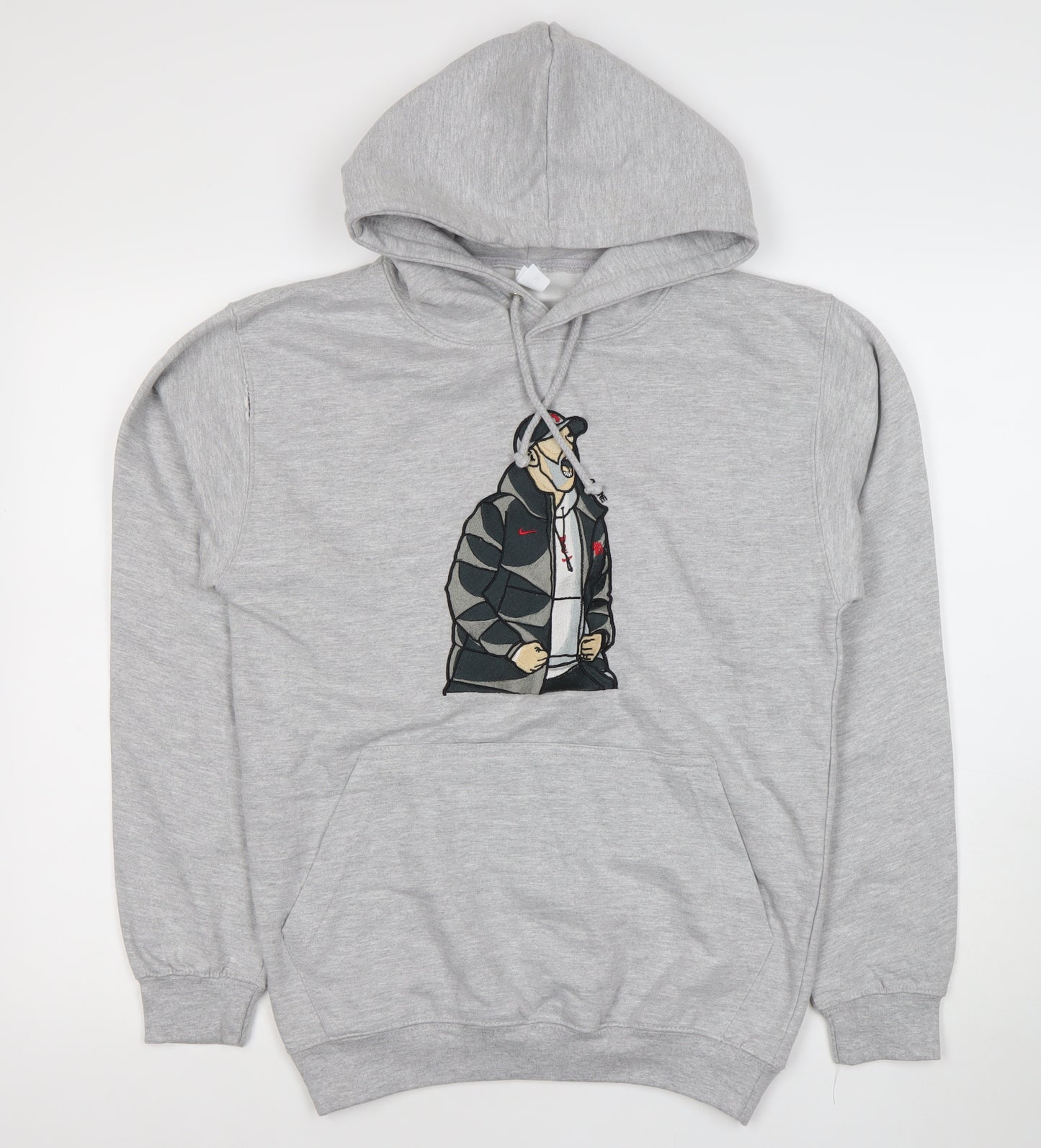 Just Hoods Men’s Grey Pullover Hoodie Small Hip Hop Embroidered Graphic
