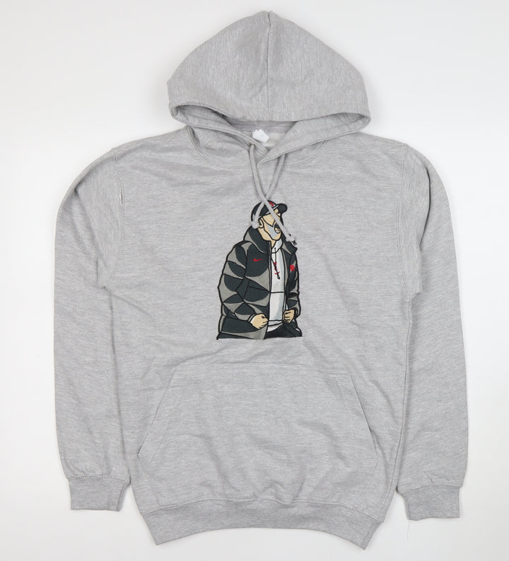 Just Hoods Men’s Grey Pullover Hoodie Small Hip Hop Embroidered Graphic