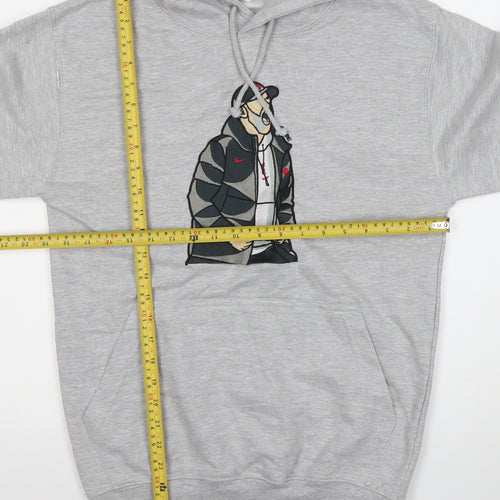 Just Hoods Men’s Grey Pullover Hoodie Small Hip Hop Embroidered Graphic