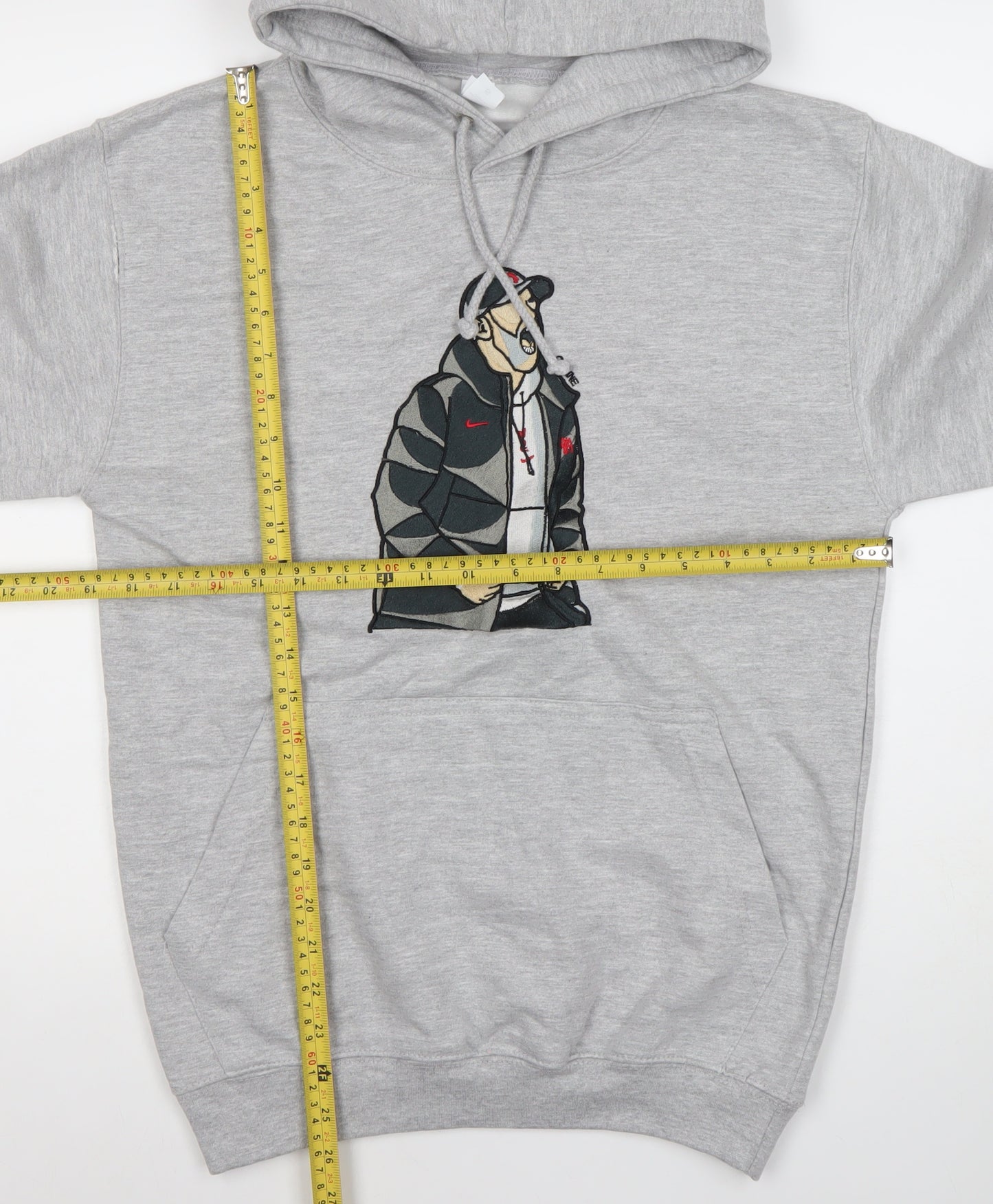 Just Hoods Men’s Grey Pullover Hoodie Small Hip Hop Embroidered Graphic