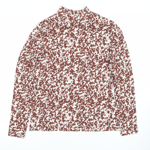 Marks and Spencer Women’s Brown Animal Print Mock Neck Long Sleeve T-Shirt Size 12