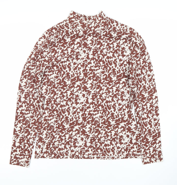 Marks and Spencer Women’s Brown Animal Print Mock Neck Long Sleeve T-Shirt Size 12