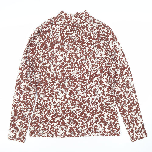 Marks and Spencer Women’s Brown Animal Print Mock Neck Long Sleeve T-Shirt Size 12