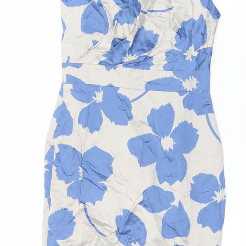 Minuet Women’s Blue Beige Floral Sheath Dress Size 8 Knee Length
