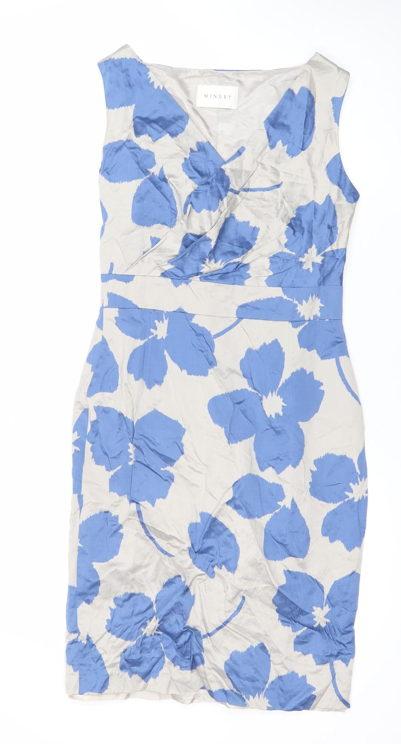 Minuet Women’s Blue Beige Floral Sheath Dress Size 8 Knee Length