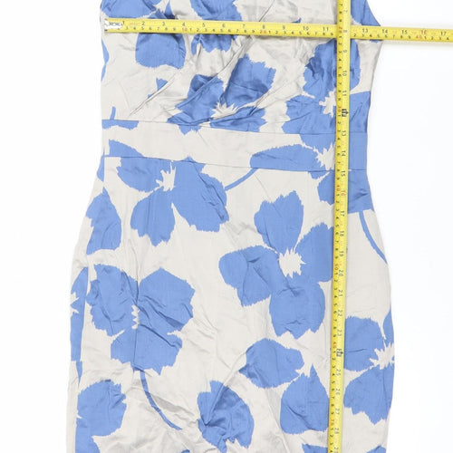 Minuet Women’s Blue Beige Floral Sheath Dress Size 8 Knee Length