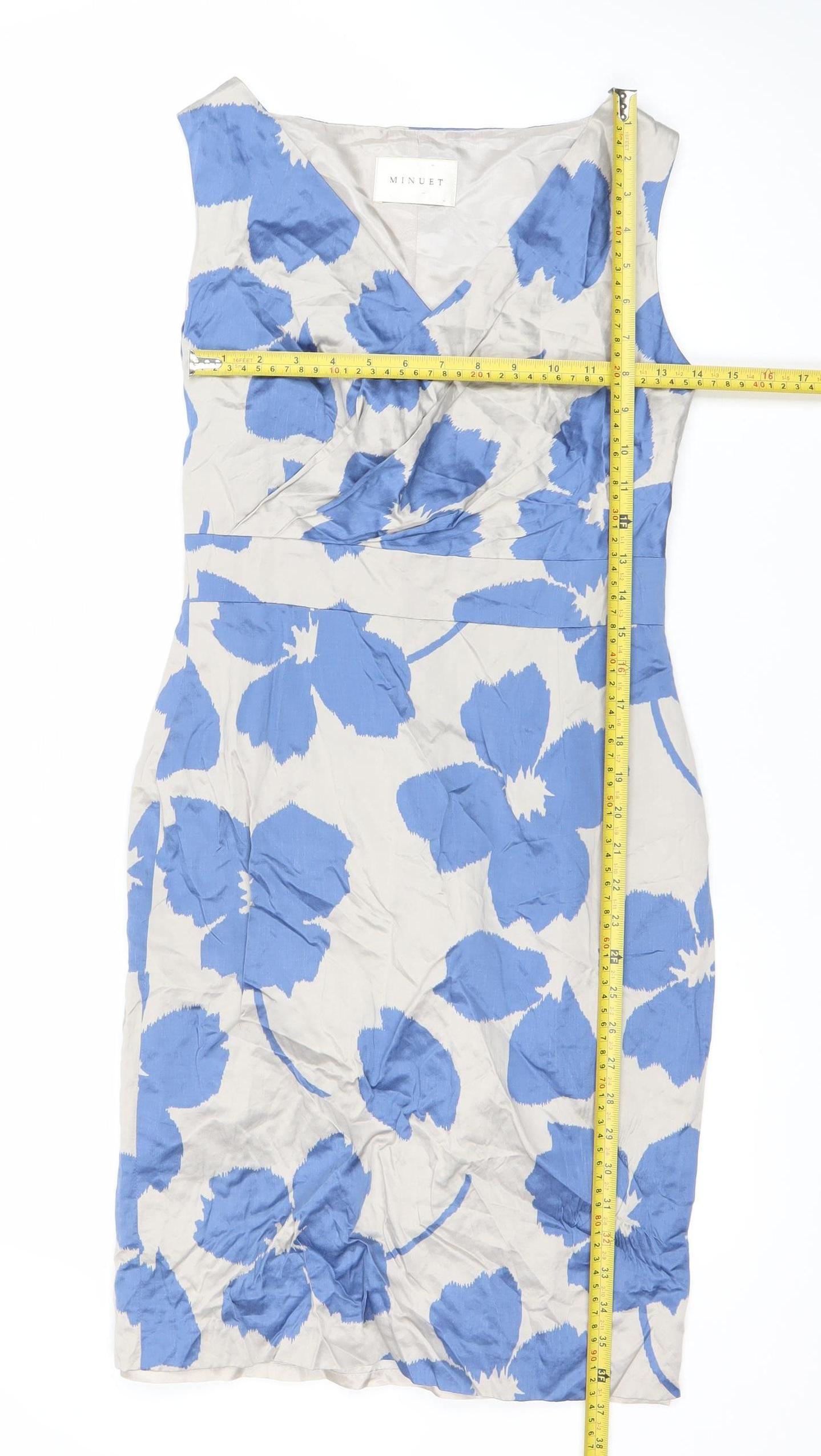 Minuet Women’s Blue Beige Floral Sheath Dress Size 8 Knee Length