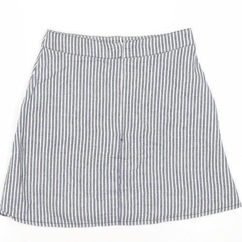 Women’s Blue Striped A-Line Cotton Skirt XS Knee Length Casual
