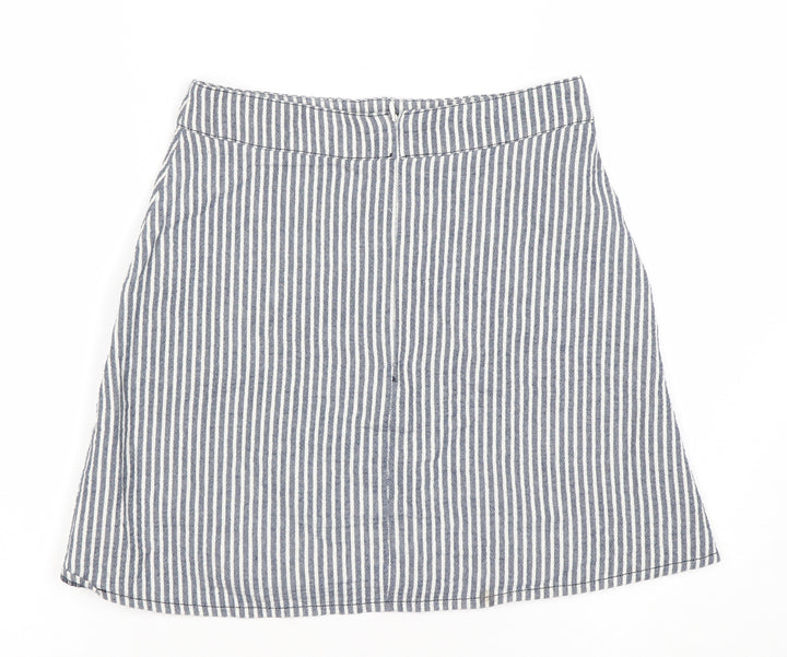 Women’s Blue Striped A-Line Cotton Skirt XS Knee Length Casual