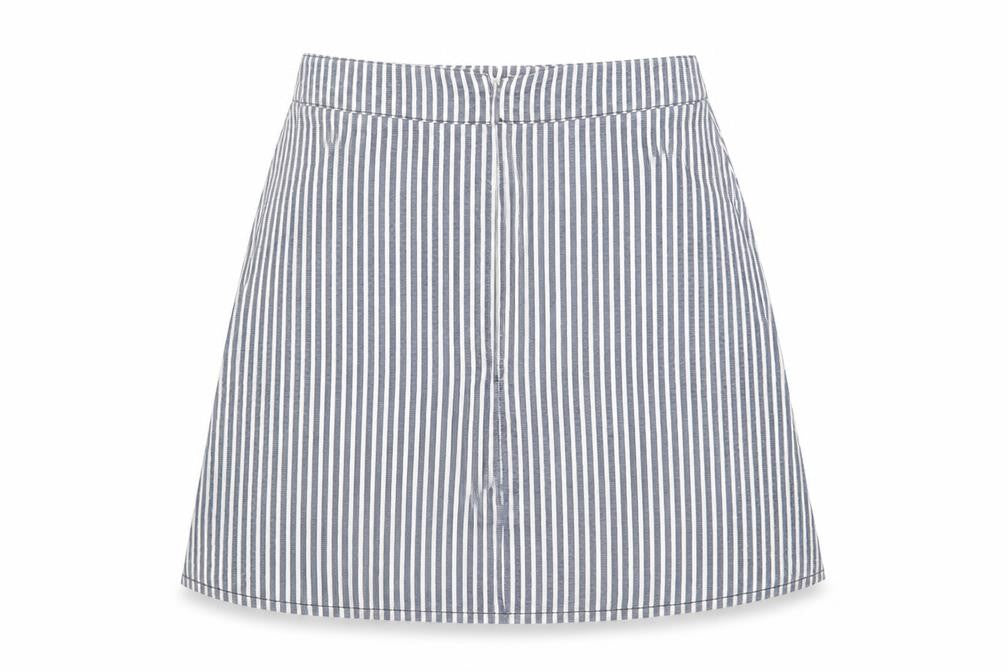 Women’s Blue Striped A-Line Cotton Skirt XS Knee Length Casual