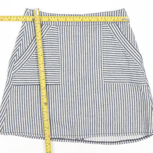 Women’s Blue Striped A-Line Cotton Skirt XS Knee Length Casual