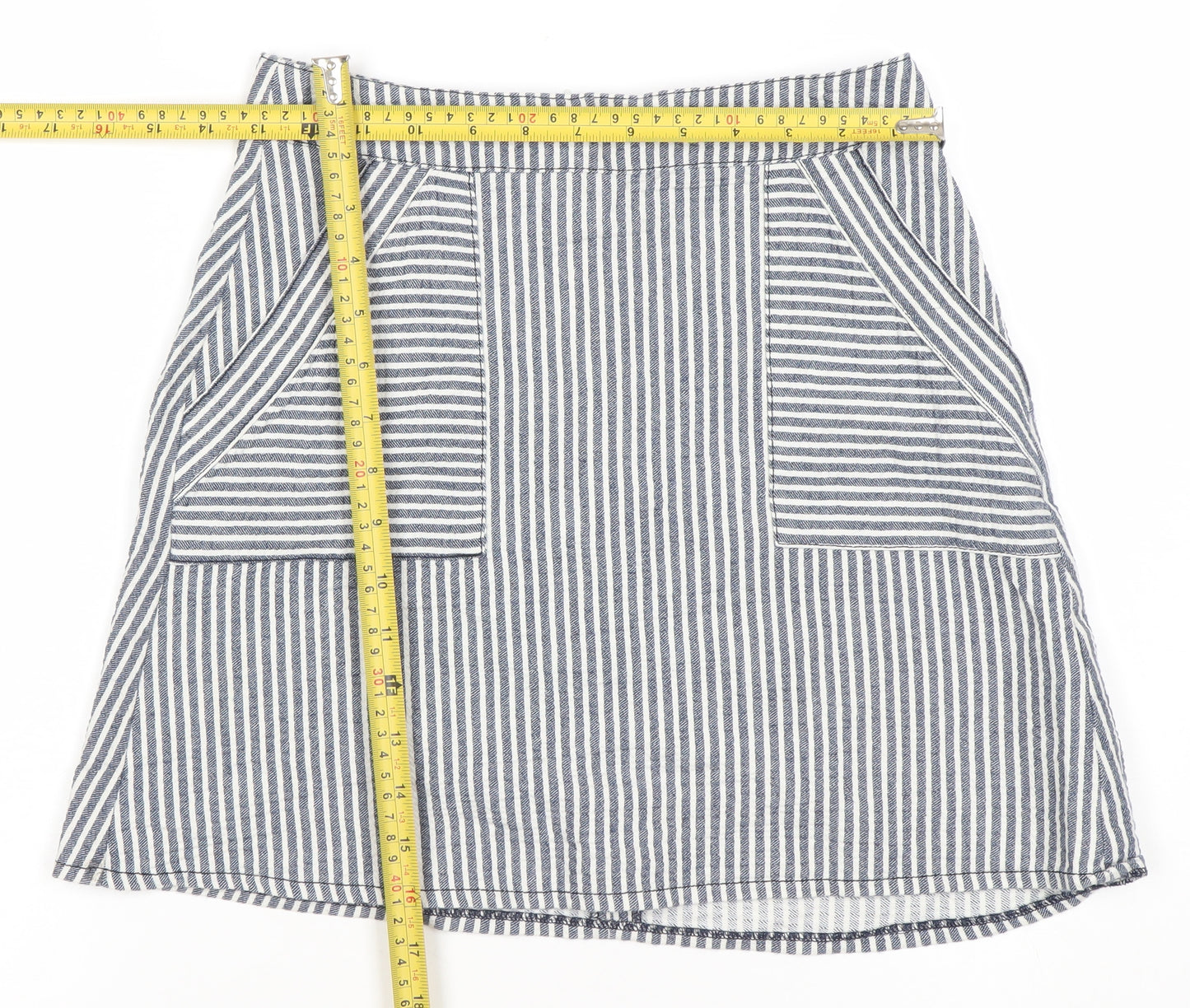 Women’s Blue Striped A-Line Cotton Skirt XS Knee Length Casual